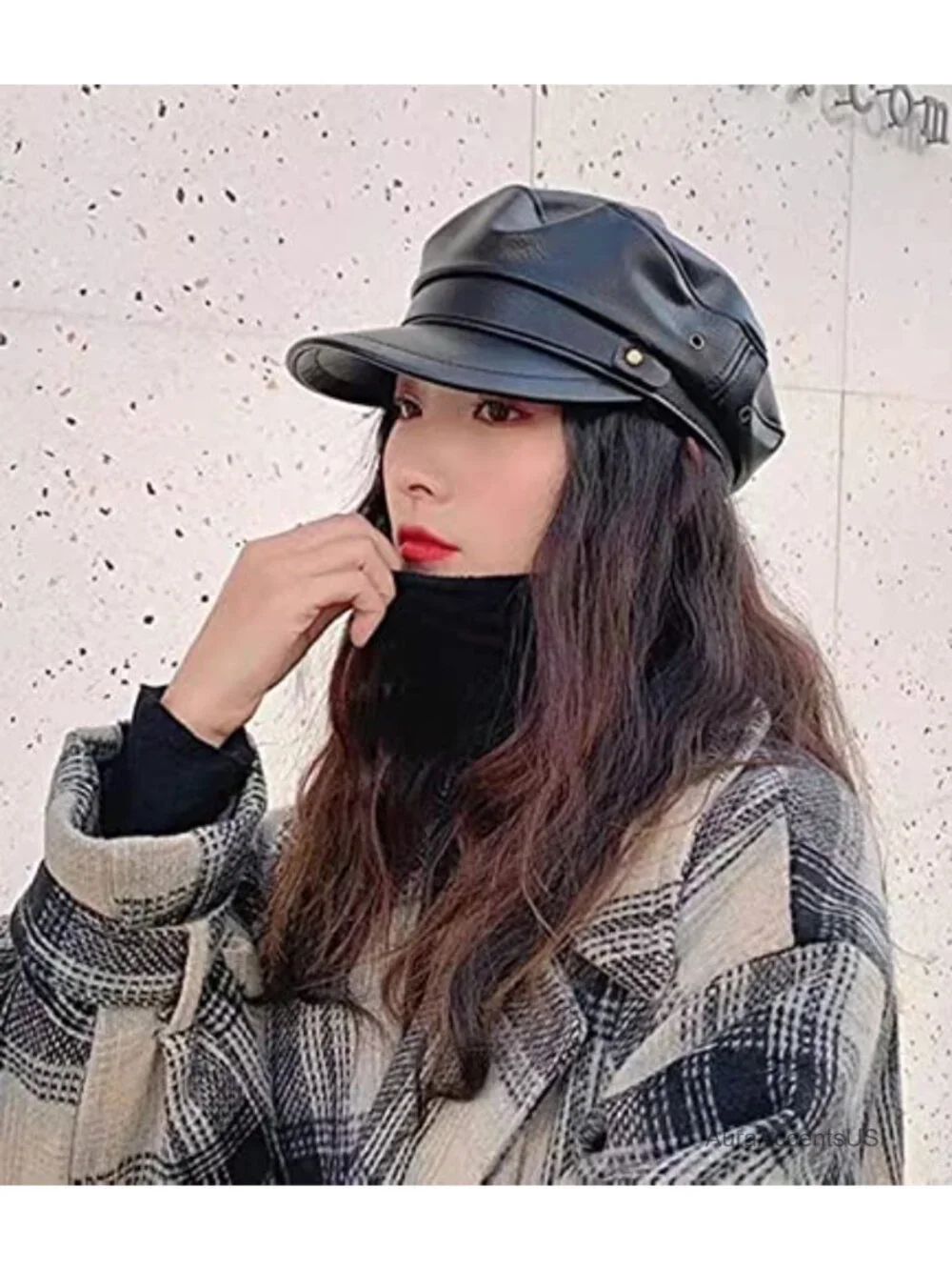 Brcus Women PU Leather Newsboy Cabbie Beret Cap Yacht Captain Sailor Hat